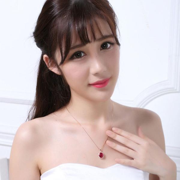 Rose Gold Plate Sterling Silver Oval Pink Cubic Zirconia Pendant Necklace 18 Inches（N12283）