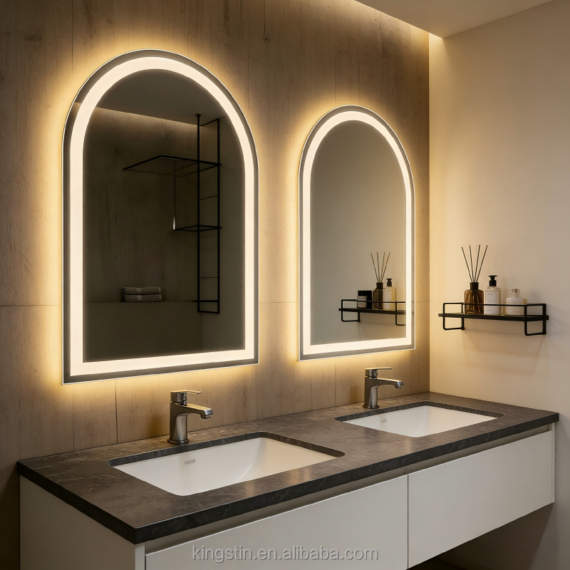 Kingstin Frameless Arched LED Bathroom Mirror - Dimmable, Anti-Fog, Bluetooth & Motion Sensor Wall Vanity Mirror