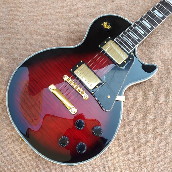 High Quality Custom LP electric guitar, Red Flame Maple Top electric guitar with Gold hardware, free shipping