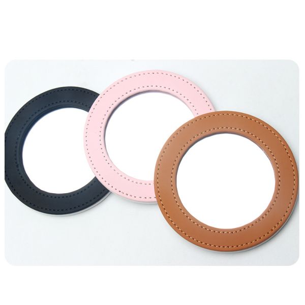 Portable Round Anti Drop Sublimation Leather Wrapped Makeup Mirror Personalized Printing Colored Images And Logos