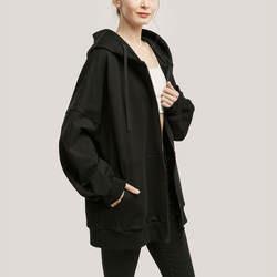                  Custom Women Black Hoodie Ladies Plus Size Long Sleeve Zip up Sweatshirt Casual Hoodies             
