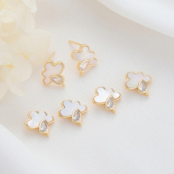 Factory Wholesaled Diy Jewelry Earring Accessories 14K Gold Plated Inlaid Shell Cloud Shape Stud Earrings