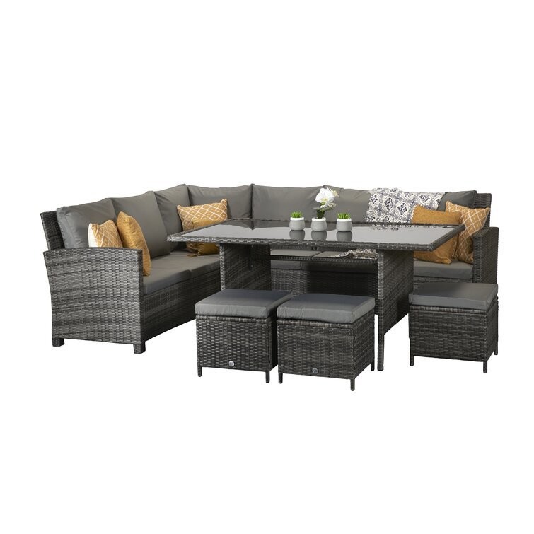 Leisure Outdoor AJUNION 9 Seating PE Rattan Garden Dining Furniture Set with Cushions