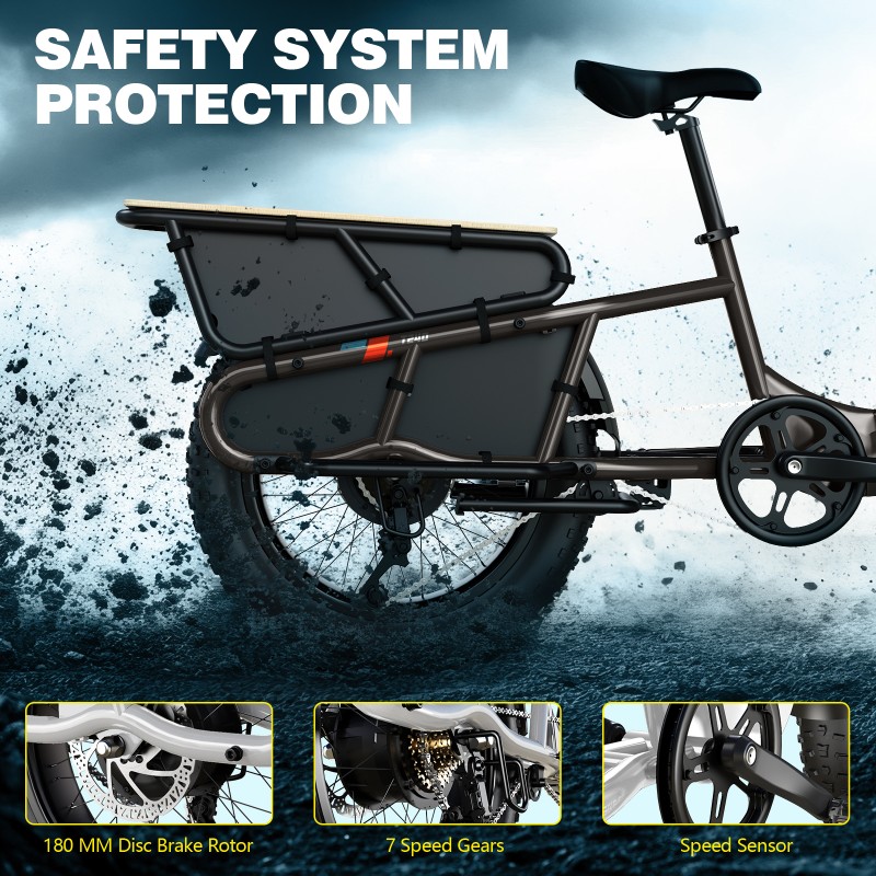 OEM Long Tail Cargo Ebike Wholesale 48v 1500w Dual Suspension Electric Cargo Bike Electric Hybrid Bicycle with 3.0 Fat Tire