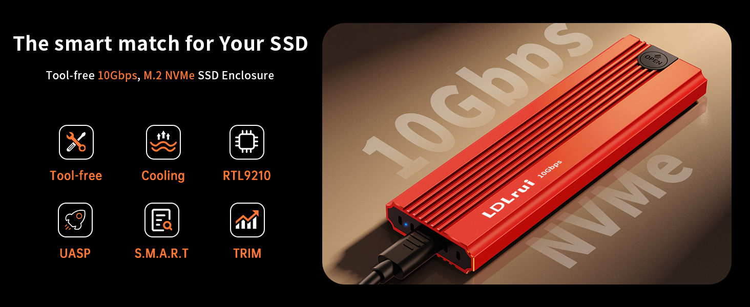 Aluminum Alloy M.2 SSD Enclosure 10Gbps External SSD Enclosure With Tool Free Installation