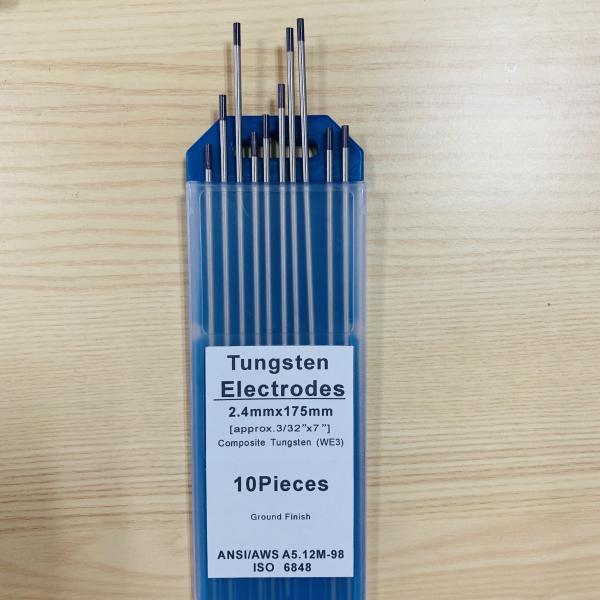 Electrodos de tungsteno WE3 de cabeza negra de tungsteno compuesto de 2,4 mm * 175 mm Ideal para soldadura TIG