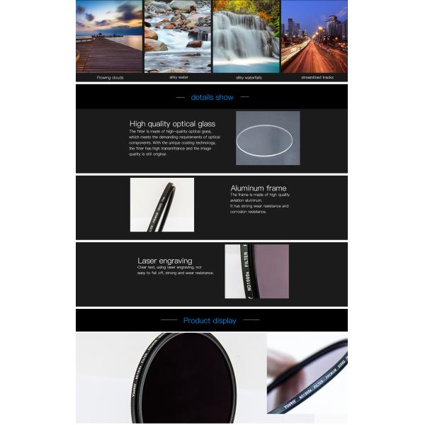 Black 77mm HD Splendid Screw On ND1000 Filter For Digital Camera Lens