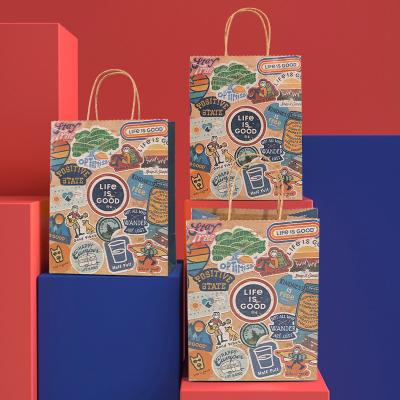 Bolsa de papel Kraft de Zhejiang impressa sob medida com alças para promoção do seu próprio logotipo