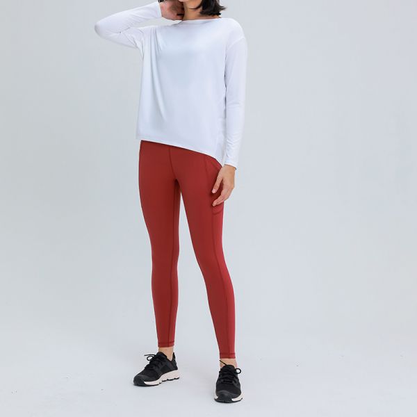 Soft Modal Long Sleeve Boat Neck Top and Leggings Set Dusty Blue Stretchy Breathable