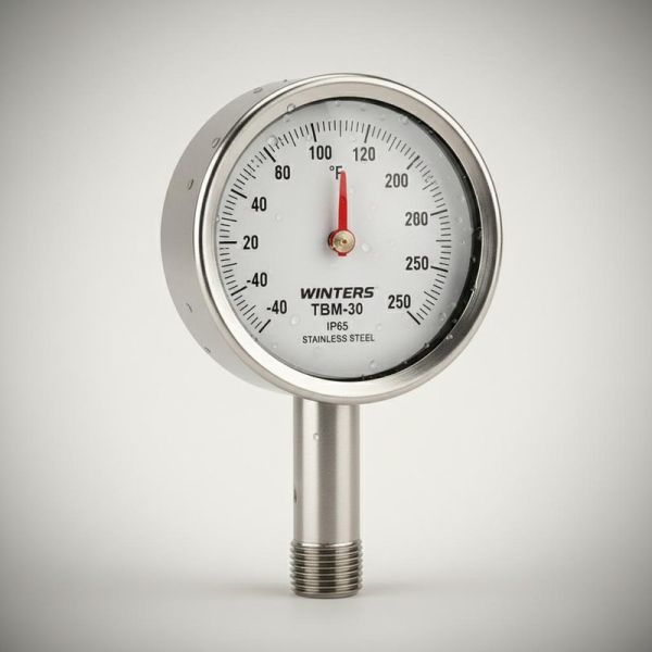 WINTERS TBM-30 Radial Bimetal Thermometer with IP65 Protection 304 Stainless Steel and Dual-Scale Display