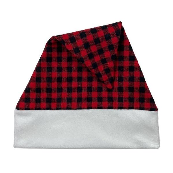 Xmas Sublimation Blank Hats Christmas Festival Party Decoration Short Plush Buffalo Plaid Sublimation Santa Hat