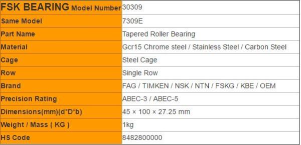 30308 30309 30310 30311 Single Row Tapered Roller Bearings ABEC -5 Automobile Bearing