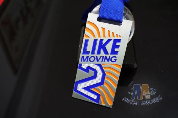 Like Moving 2 Logo Custom Award Medals With Black Ribbon Yellow Printed Color