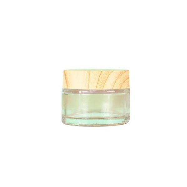 5g 10g 15g 30g 50g Empty Frosted Glass Cream Jars Refillable Cosmetic Natural Wood Leak-proof Travel Storage Containers for Eye Cream Face Mask Skincare