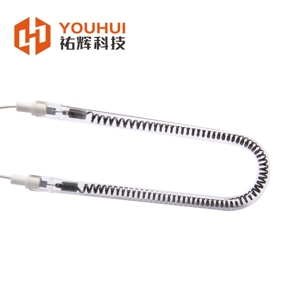 U-Shaped Single Tube Carbon Fiber Infrared Heating Lamp with 1100-2600°C Filament Temperature and Gold Reflector