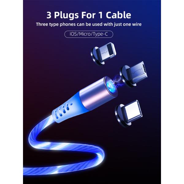 Focuses RoHs LED Magnetic 3 In 1 USB Charging Cable 360 Rotation