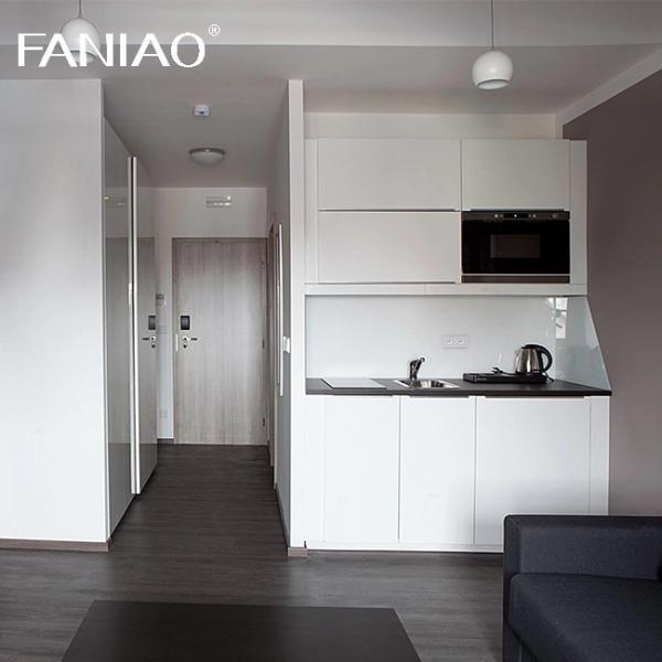 Projeto de gabinete de cozinha de mini-cozinha de melamina para gabinete de apartamento de cozinha de hotel