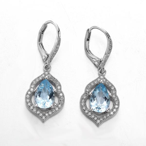 стерлинговые серебряные серьги падения аквамарина 4.1g объезжают небесно-голубой топаз