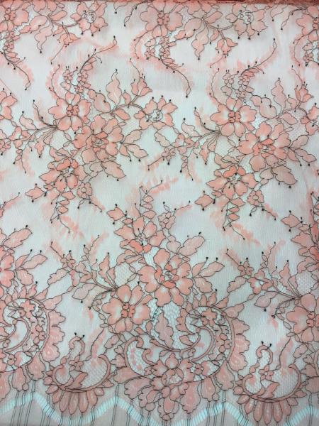 Coloured Designs Chantilly Lace For Wedding Dresses , French Lace Fabric