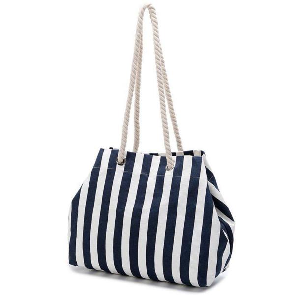 Navy Stripe Canvas Pool Bag , Black Personalised Canvas Beach Bag Nautical