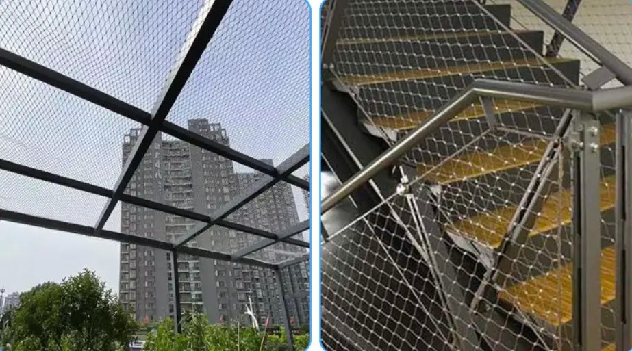 304 Stainless Steel Wire Rope Mesh 40×40mm High Load‑bearing Cable Net For Staircase Balcony Fall Protection Safety Barrier