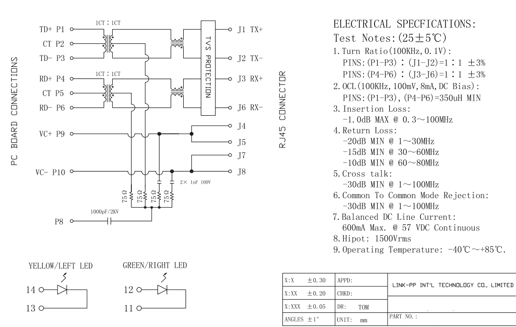 Женские разъемы XMH-TRJ6100AGNL-SG кабеля локальных сетей rj45 для PCB