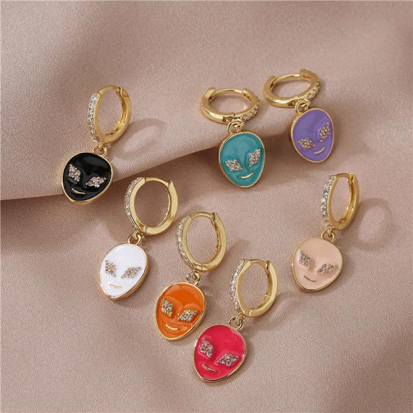 Personalized Rhinestone Huggie Earrings Enamel Alien Dangle Earrings
