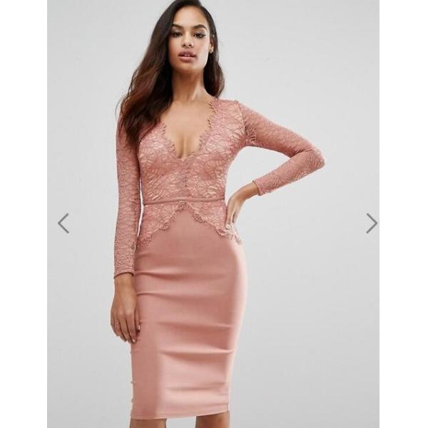 Newest Design Women Sexy Bodycon V-Neck  Dress With Lace Detail Hot Sale