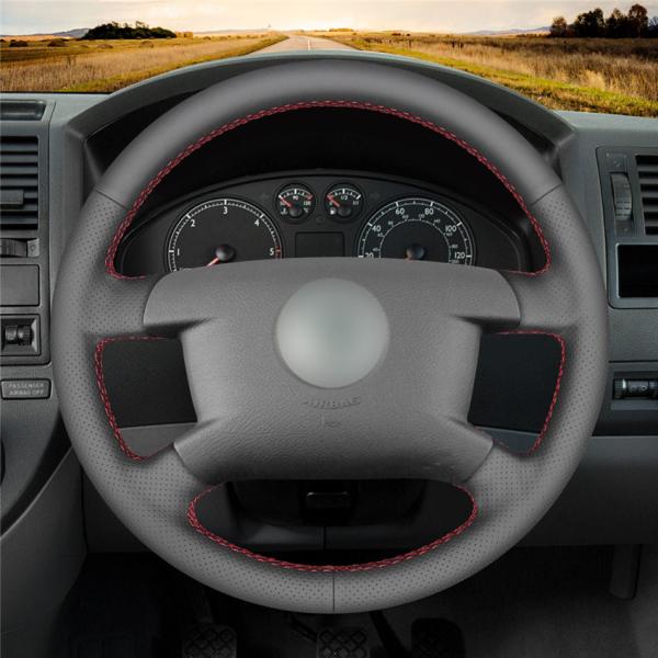 VW Caddy 2003-2006 Caravelle 2003-2009 Transporter T5 2006 Hand Sewing Black Thread Steering Wheel Cover
