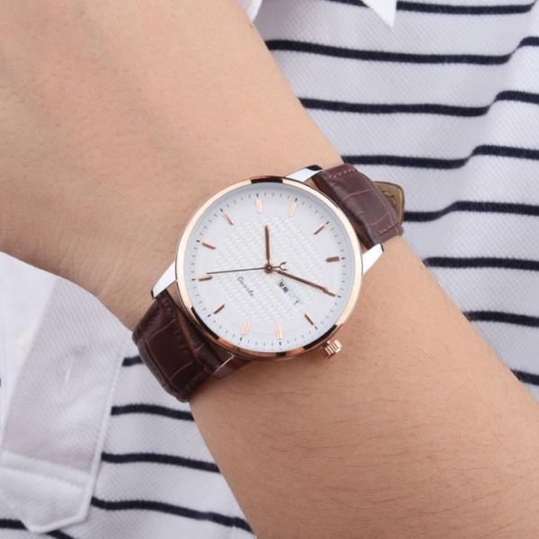 30 Meters Waterproof Mens Leather Strap Dress Watch 210mm Stainless Steel Case