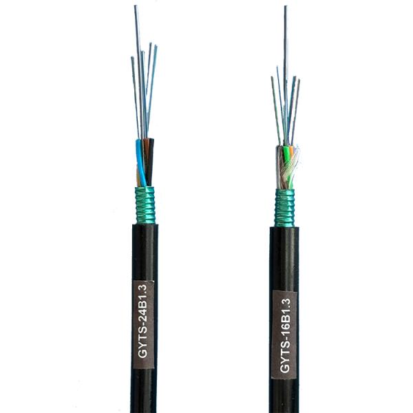 GYTS 24 cœurs G652D Câble à fibre optique blindé à ruban d'acier, gaine PE noire, enterrable directement en extérieur, haute résistance à l'écrasement