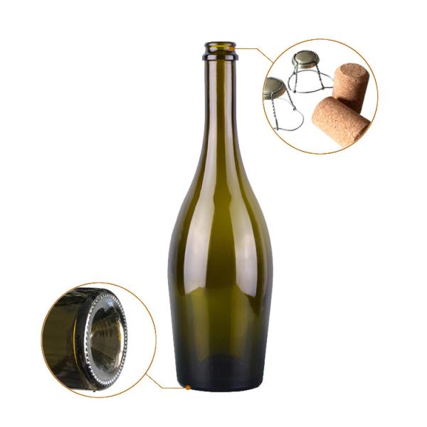 Champagne Shaped Glass Wine Bottle Empty Antique Green Wine Packaging 750ml