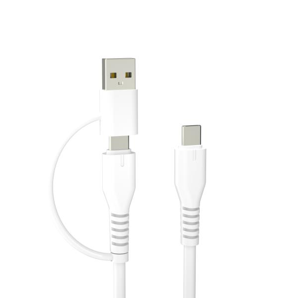 White 3A Output 2 in 1 Braided Charging Cable For Phone 1m / 2m Length Customized