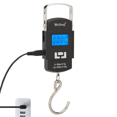 LCD à chaud rechargeable en acier inoxydable Portable Balance à main de bagages numériques WH-A25 55 kg Poids de bagages de voyage LCD/LED 10g ABS OEM/ODM
