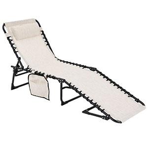 Patio Chaise Lounge Chair for Outdoor with Detachable Pocket and Pillow, Portable Sun Lounger Recliner for Beach