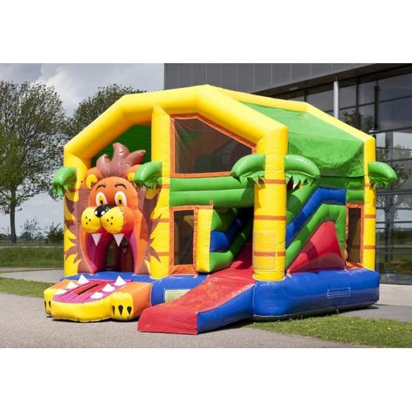 Jumper Lion Bounce House Combo With Roof / Mutiplay Overdekt Leeuw Toddler Bouncy Castle