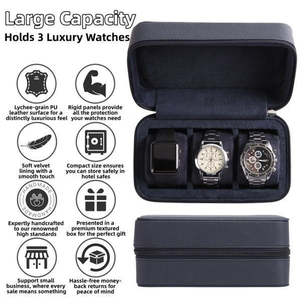 OEM ODM Custom 3 Slots Men's Watch Box Case Handmade PU Leather Wristwatch Protection