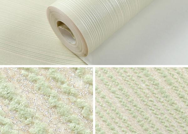 Non Woven Interior Decorating Wallpaper , Beige Flocking Striped Wallpaper For Living Rooms