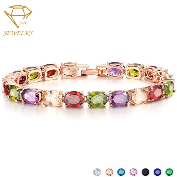 Oval Crystal Diamond Women's Bracelets 6.7 Inches AAA Cubic Zirconia