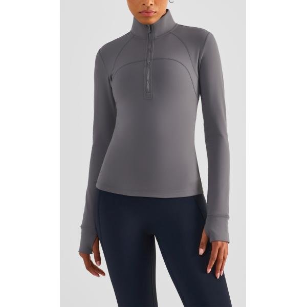 Camisa ecuestre de las medias señoras de la cremallera con los agujeros del pulgar cepillados dentro del top ecuestre del invierno