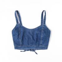A cruz elegante do OEM Euramerican liga a parte superior Unlined colhida do Suspender da sarja de Nimes da veste da sarja de Nimes