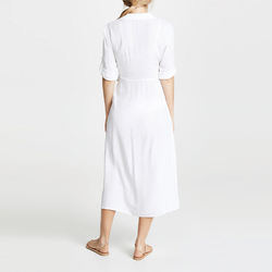                  Fashion Ladies Short Sleeve Crepe Viscose V Neck Shirt Cover up MIDI Dress for Women             