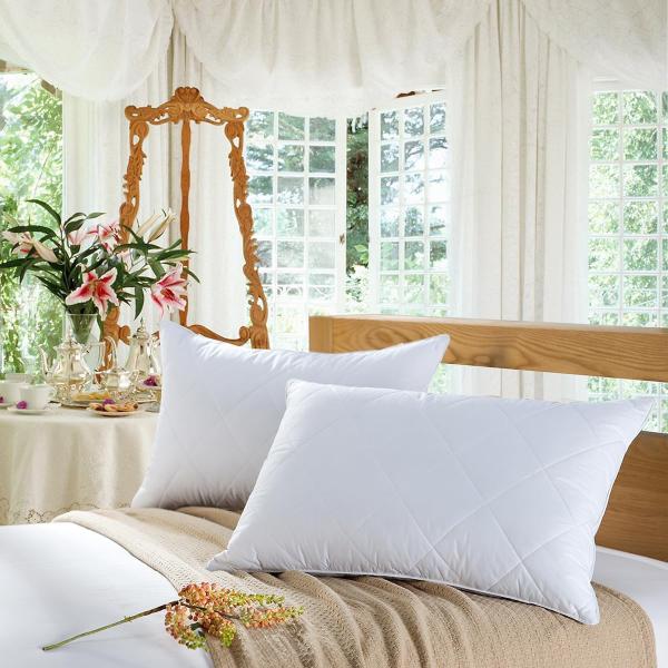 100% Polyester Queen Size Goose Feather Bed Pillows Set of 2 Soft 600 Thread Count