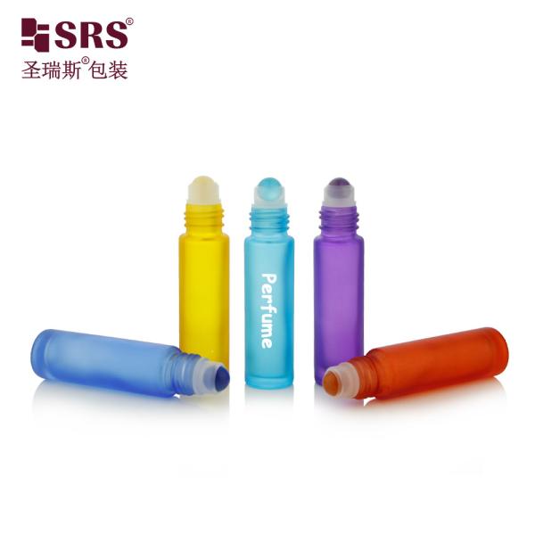 BLPM-10ml Manufacture Rainbow Colored Customization Options Surface Frosted Handling Empty Glass Roller Bottle 10ml With jade ball For Anti Itch Perfume Oil