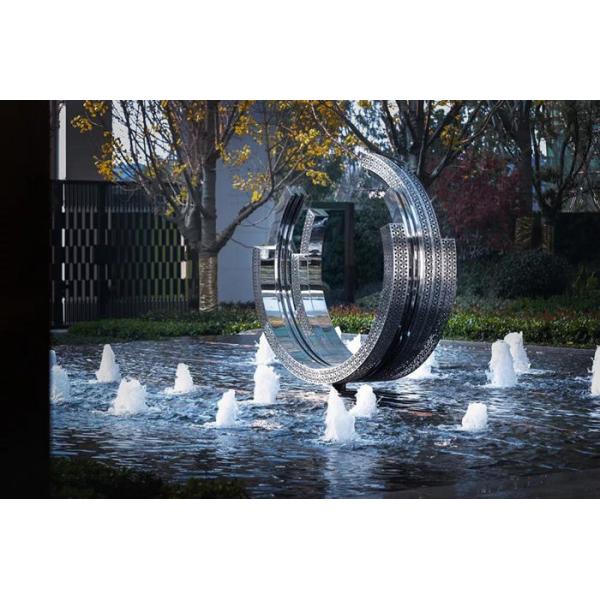 Fountain Ring Decorative Metal Sculpture Mirror Stainless Steel Modern Art Statue