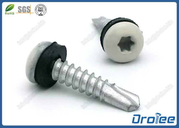 White Painted Torx Pan Head Stainless 410 Self Drilling Tek Screw w/ Sealing Rubber Washer