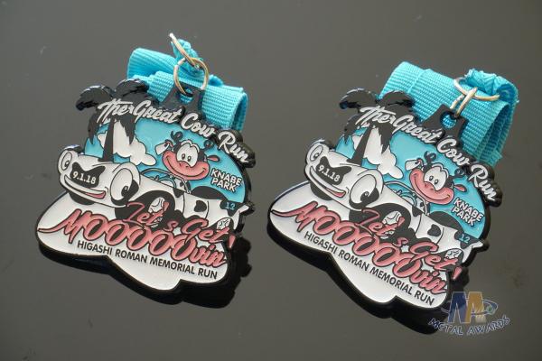 Great Cow Run Metal Award Medals Sport Softball Events Medallion Spray Black Plating