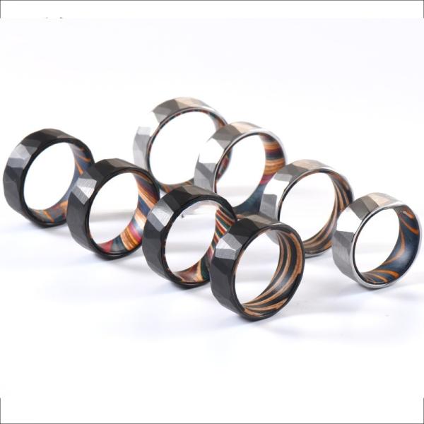 Sample Making Service Provided 8mm Faceted Silver Black Wedding Band Olive Wood Sleeve Inlay Tungsten Ring for Men Women