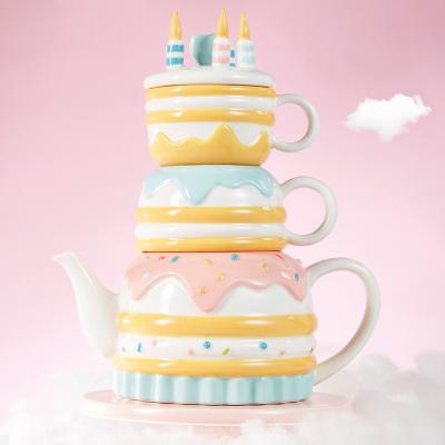 Ready To Ship In Stock Ceramic Tea Pots For Everyday Tea Brewing One Teapot With Two Cups As Birthday Gift