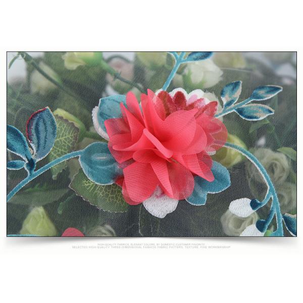 Red color Polyester 3D flower embroidered Lace fabric for bridal dress